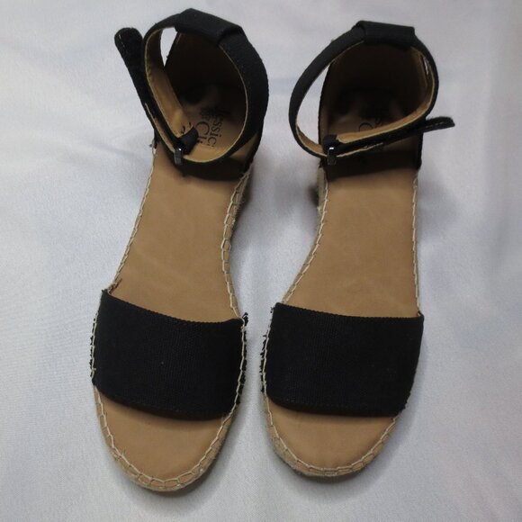 JESSICA CLIEN wedges BLACK tan ESPADRILLES velcro SIZE 8 1/2M - Picture 4 of 8